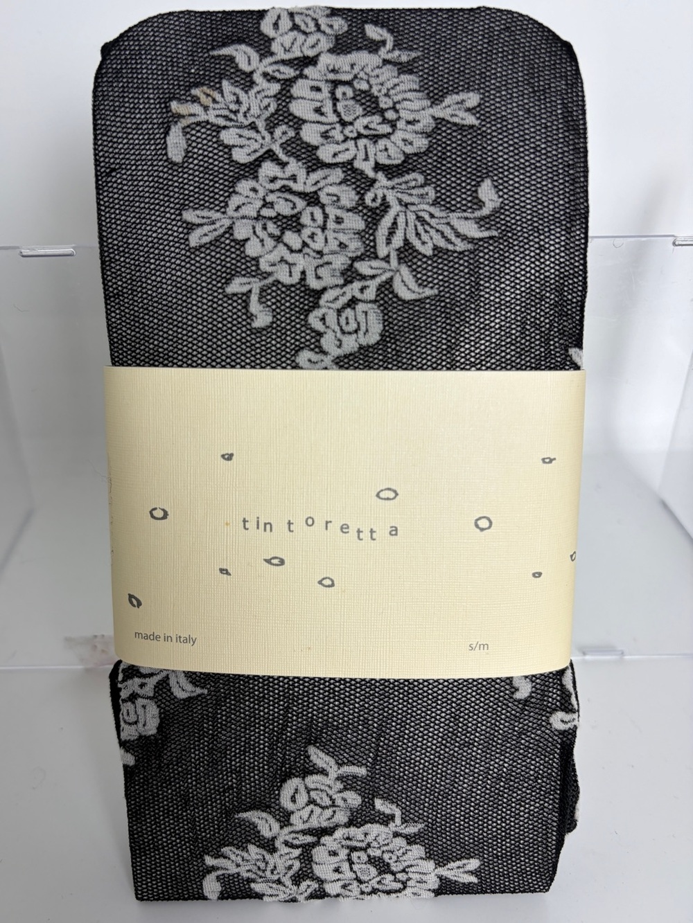 Anthropologie Tintoretta Black White Floral Mesh Net Tights Stockings NWT S/M